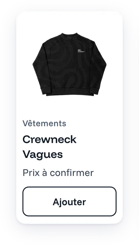 La carte d’un produit de la boutique.