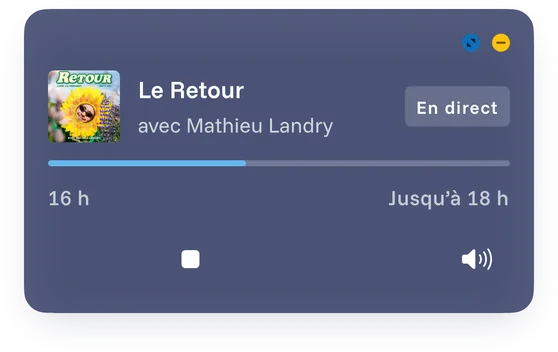 Le lecteur en direct, en lecture.