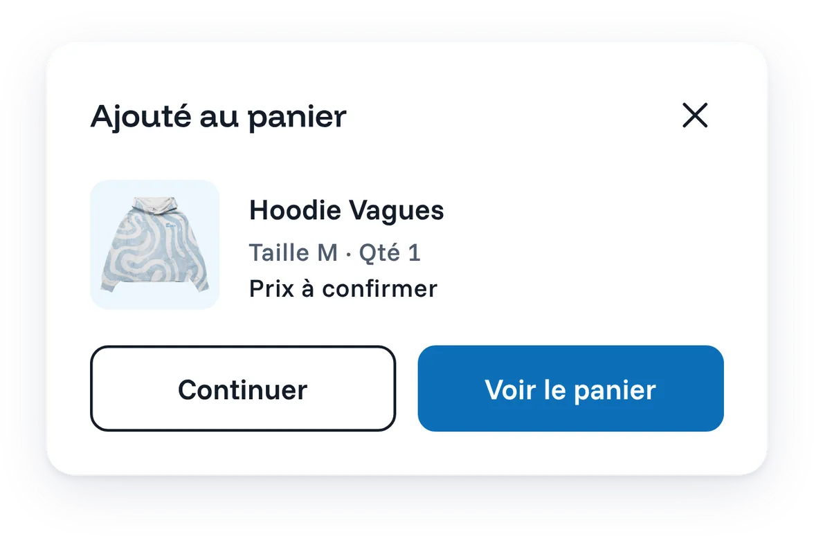 Le panneau « Ajouté au panier ».